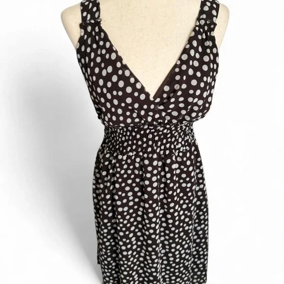 Vintage Y2K Brown Polka Dot Empire Waist Sundress Small Coquette Cottagecore - Picture 2 of 11